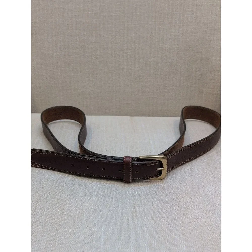 Men's Brown Leather Belt with Solid Brass Buckle Size 52 Made In USA